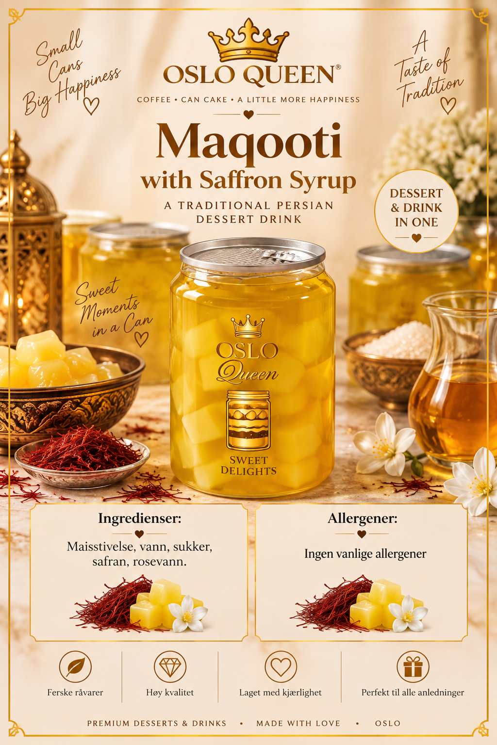 Oslo Queen Maqooti with saffron syrup